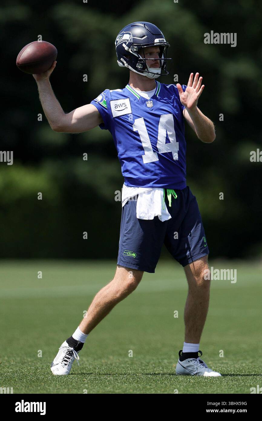 Seattle Seahawks quarterback Sam Darnold throws during NFL football ...