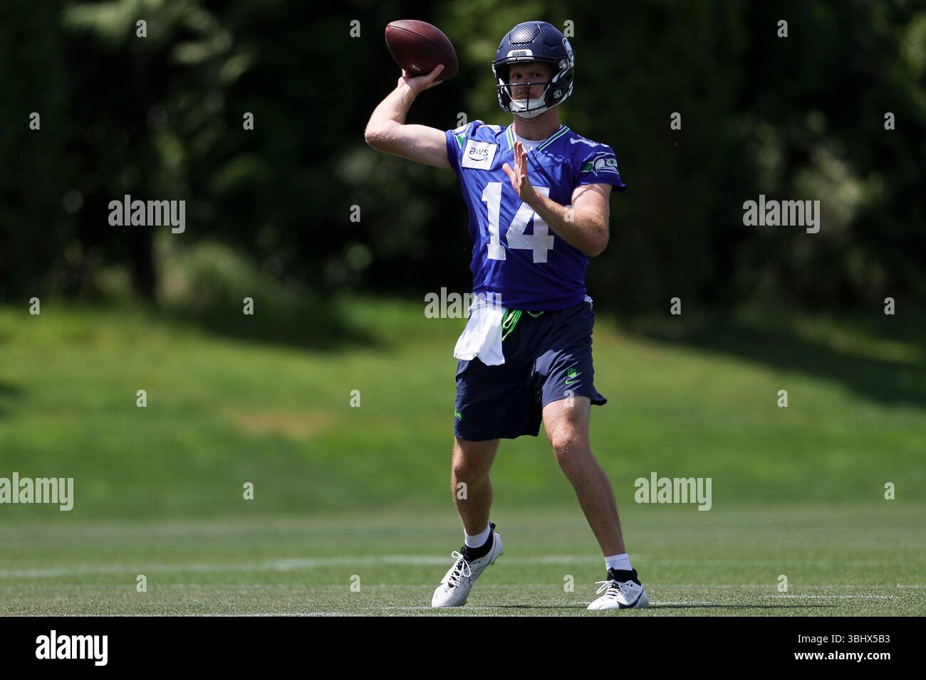 Seattle Seahawks quarterback Sam Darnold throws during NFL football ...
