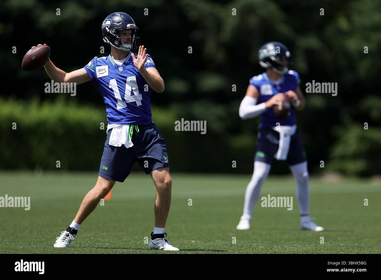 Seattle Seahawks quarterback Sam Darnold throws during NFL football ...