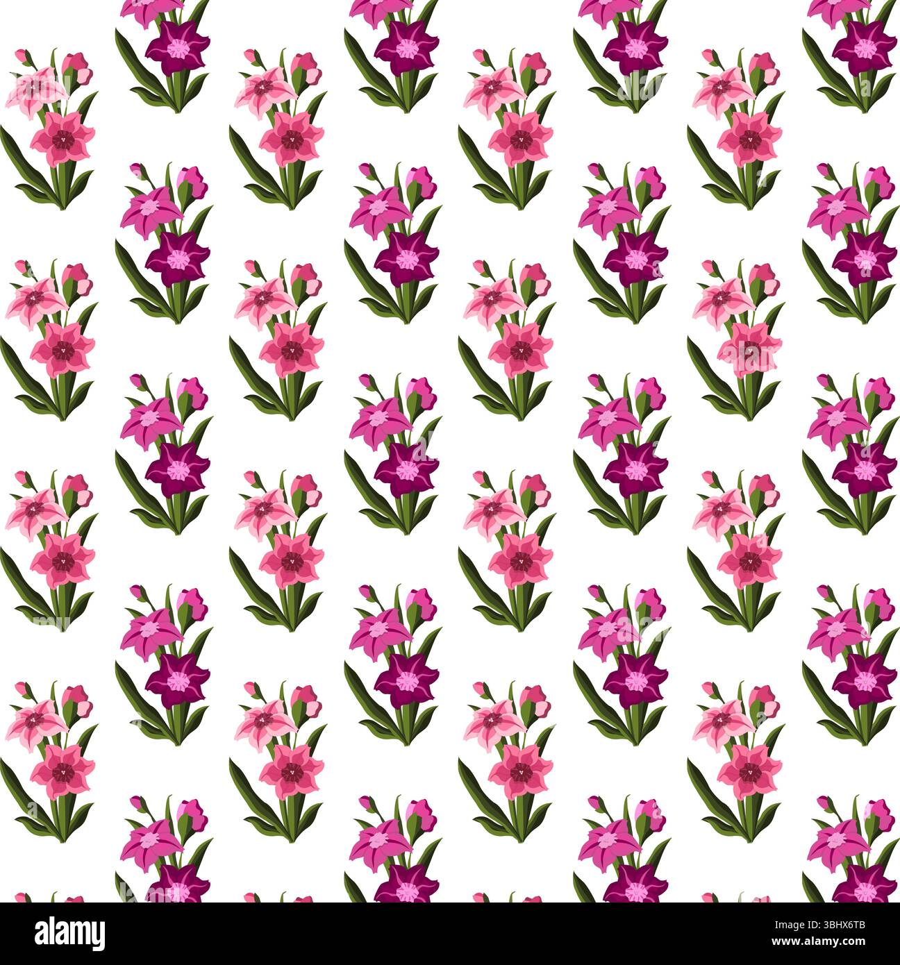 Simple flowers in flat style. Seamless pattern. Vector illustration. Stock Vector
