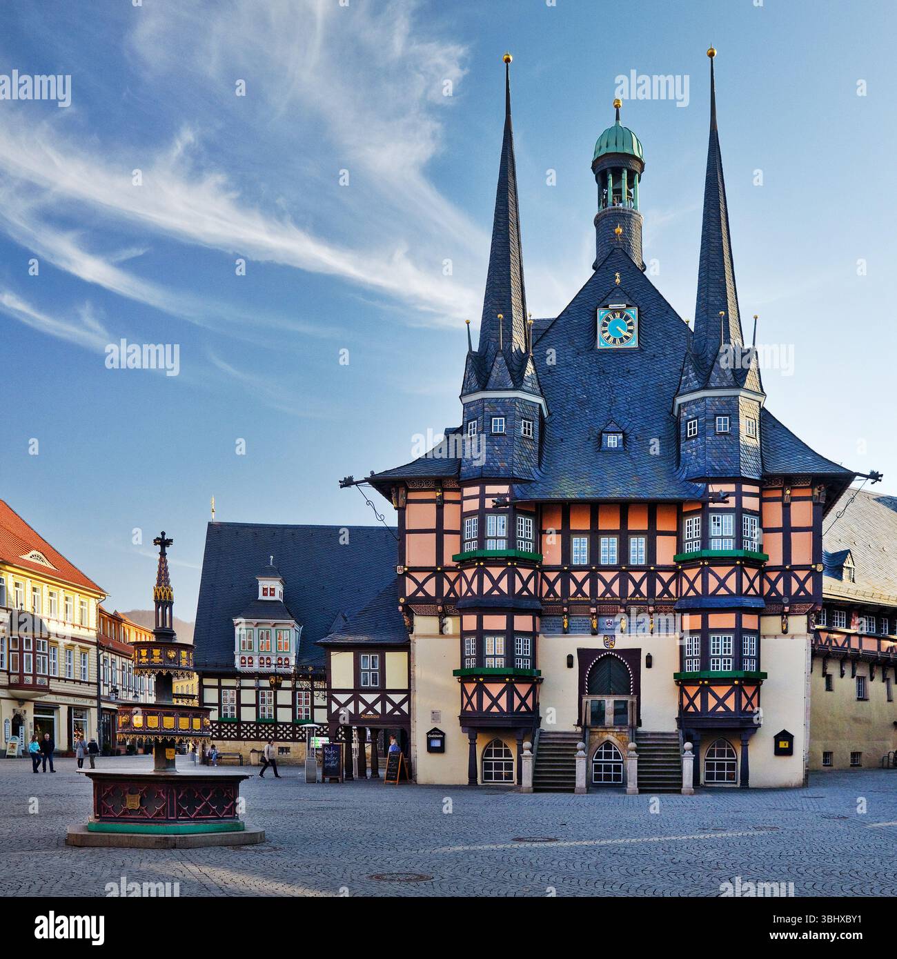 Market square with town hall in Wernigerode, Germany, Saxony-Anhalt, Harz, Wernigerode Stock Photo