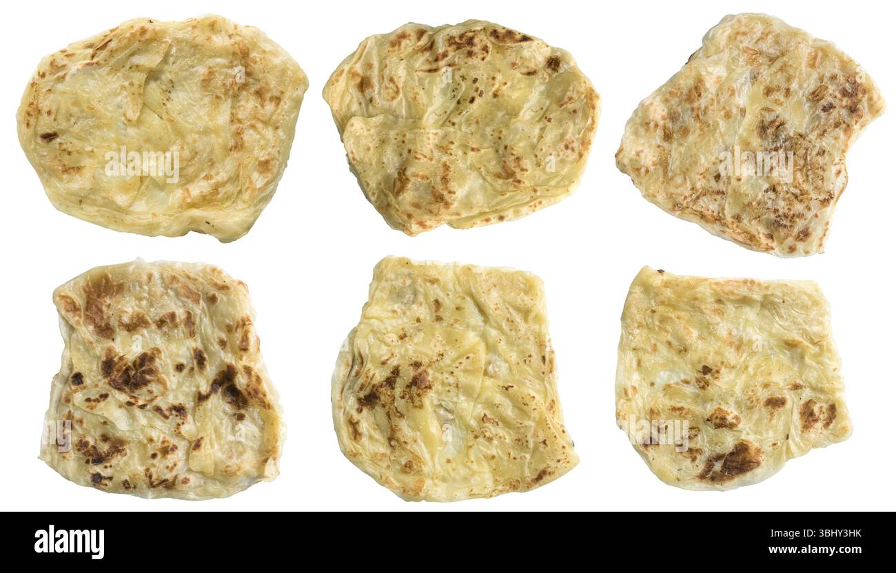 Set Roti A set of roti canai, Malaysian breakfast isolated on white background ...