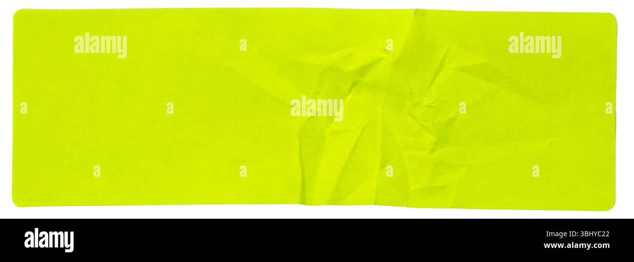 fluorescent neon yellow rectangular paper sticker label isolated on white background. Stock Photo