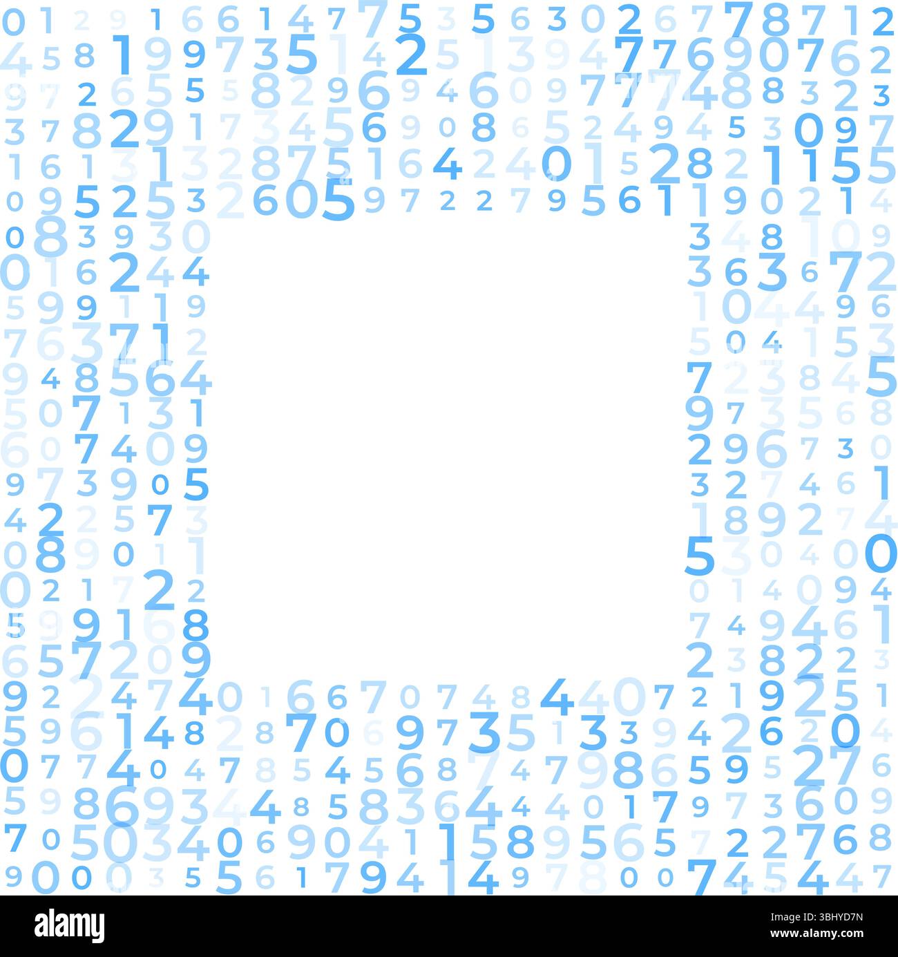 Digital data array, lots of numbers digits in Digital Pattern, abstract math background, big data concept, random numeric technology frame in blue and Stock Vector