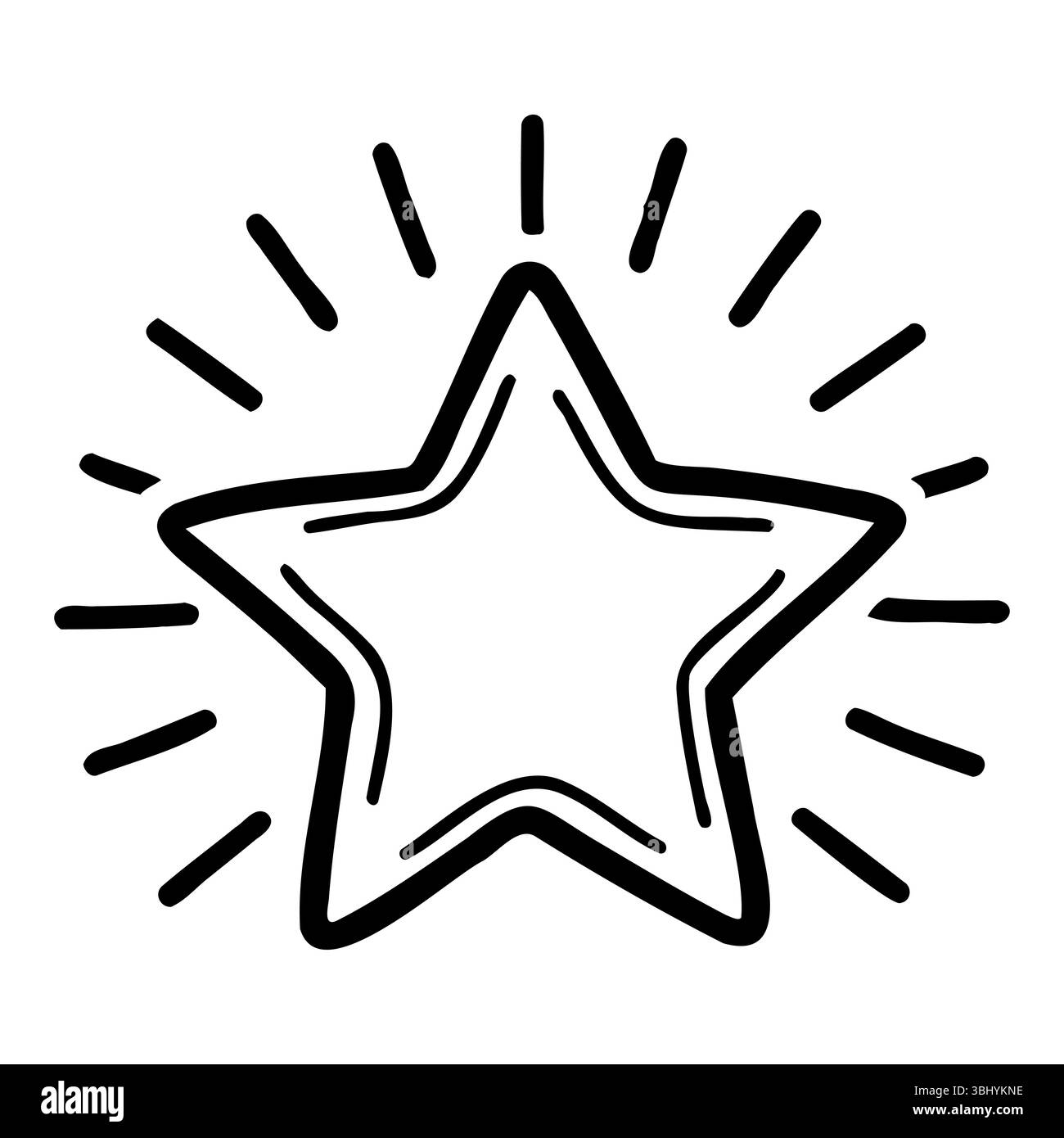 A simple black outline of a star with radiating lines around it. The design is minimalistic and suitable for various graphic applications. Stock Vector
