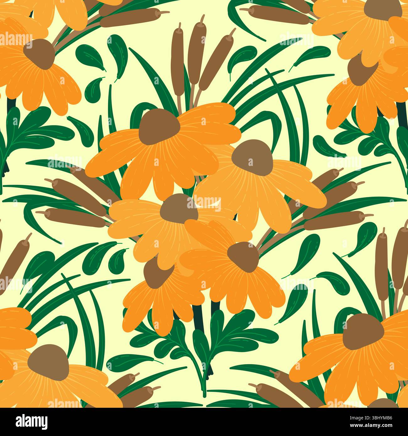 colorful line floral scribble scallop repeat pattern Stock Vector