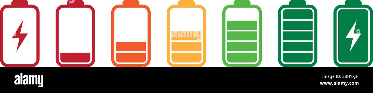 set of battery symbols charge level icon pictogram isolated vector ...