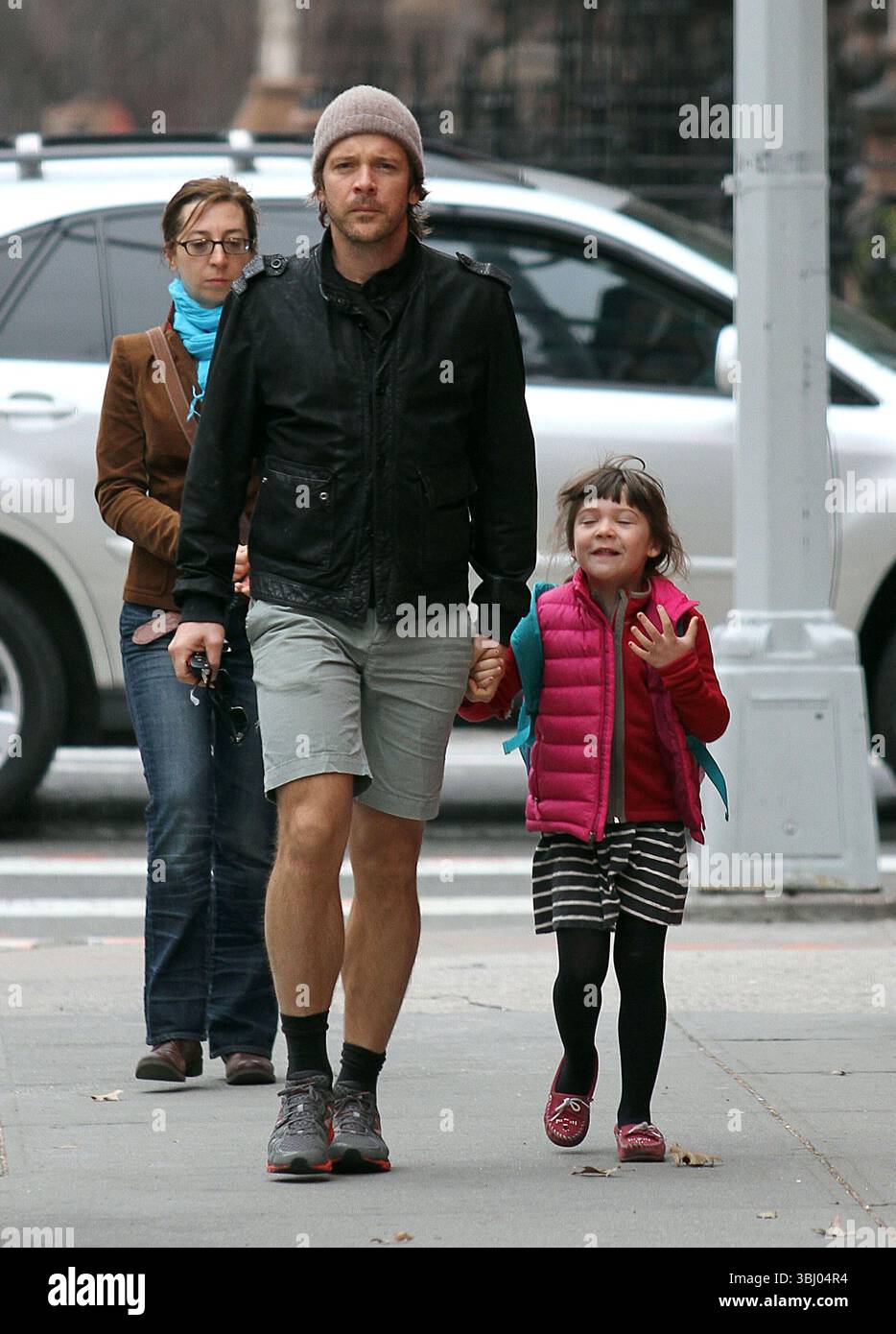 Peter Sarsgaard and his daughter Ramona on the way to school in