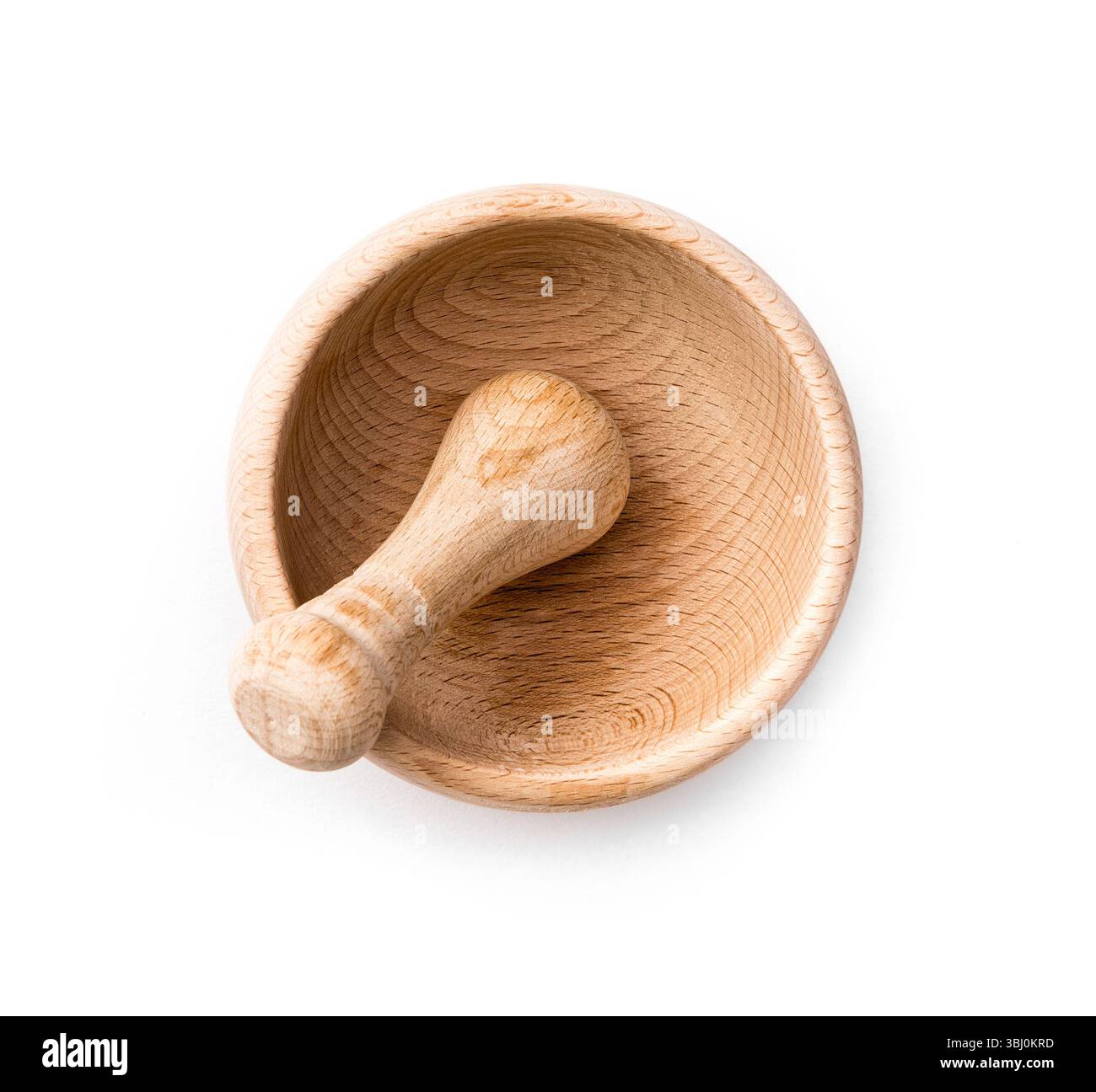 wooden kitchen mortar isolated on white background Stock Photo