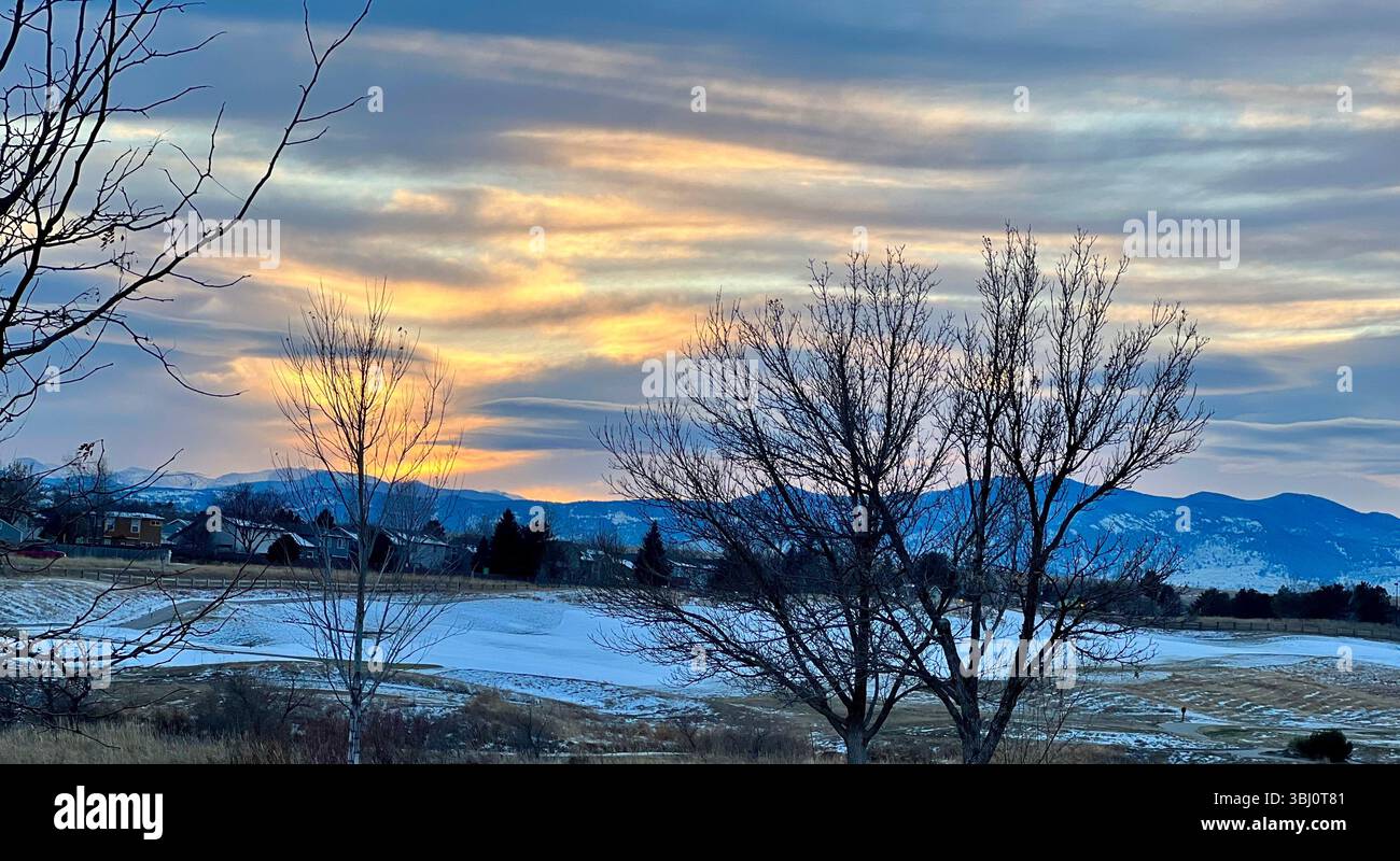 Winter Sunset Over The Rocky Mountains, Superior, Colorado, USA - Smartphone Captured Stock Image