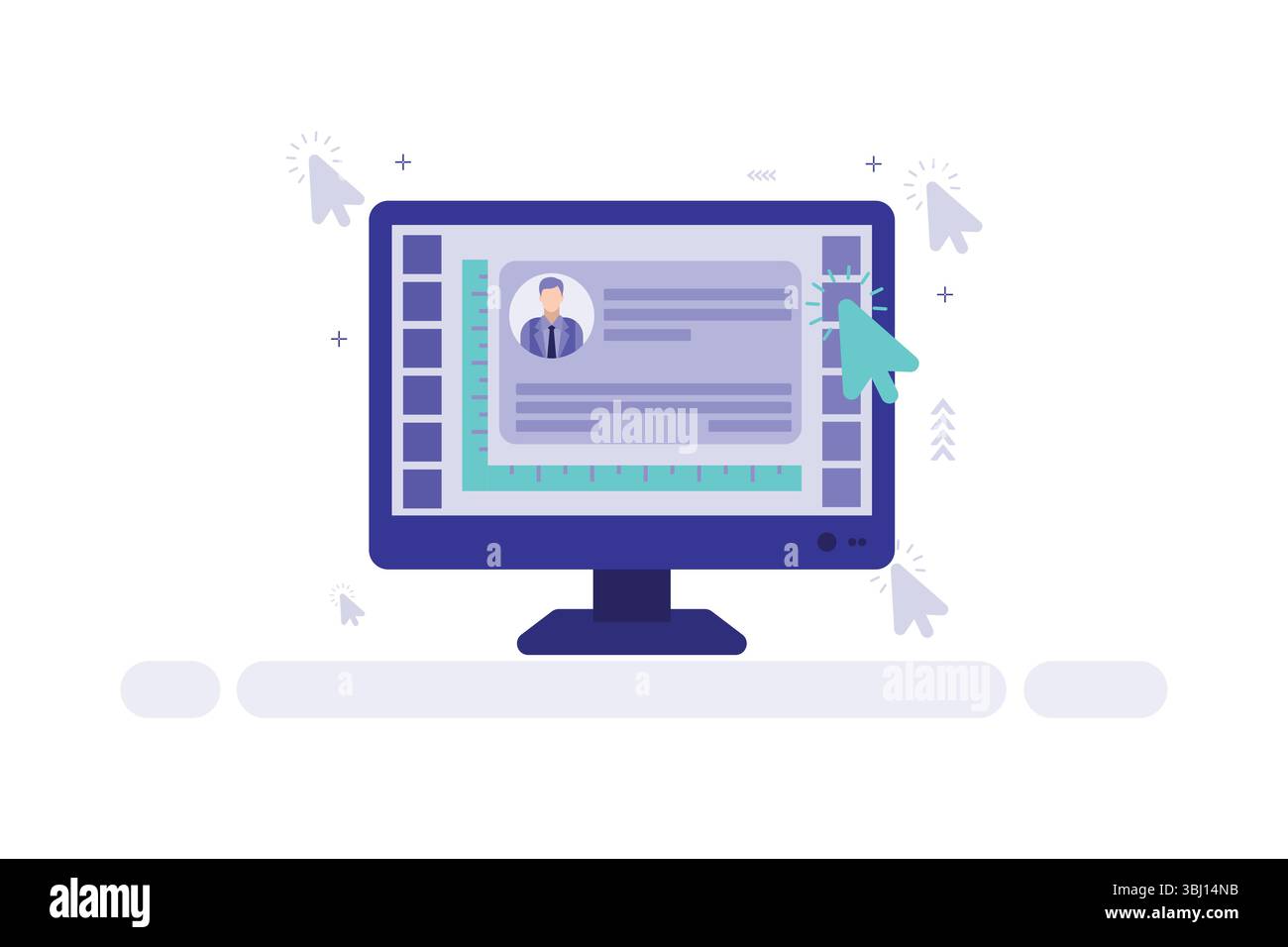 Vector illustration of a computer screen displaying a profile card with ...