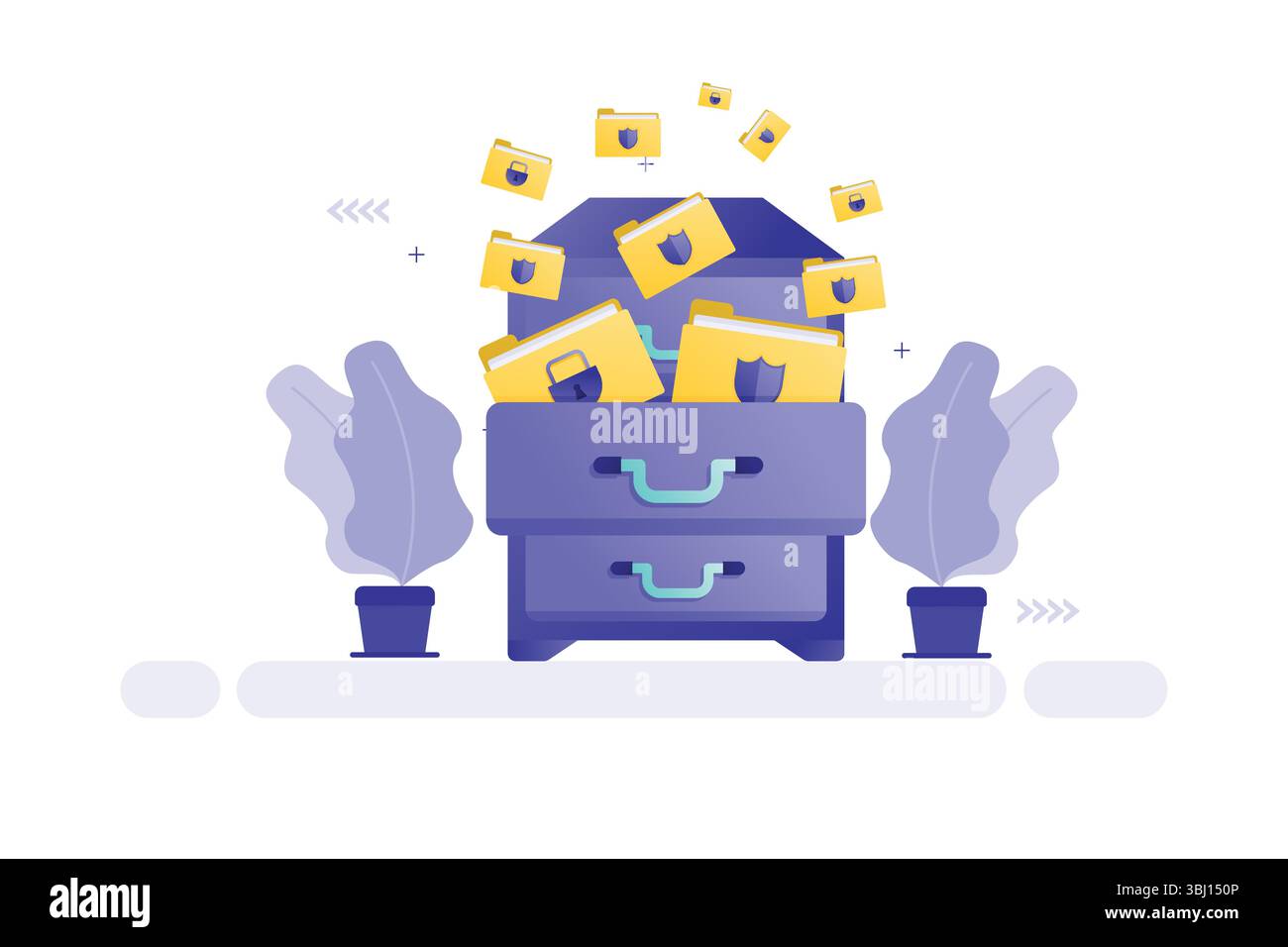 Vector illustration of filing cabinet with secure folders and digital ...