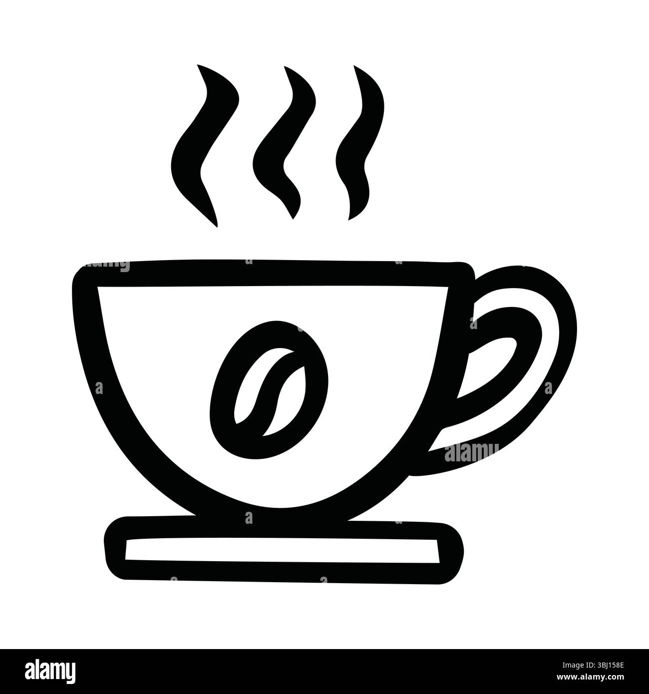 Coffee Cup with Steam and Hand Drawn with Black and White Thick Lines ...