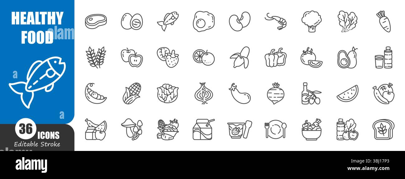 Healthy food outline icon . Editable stroke . Vector . Stock Vector