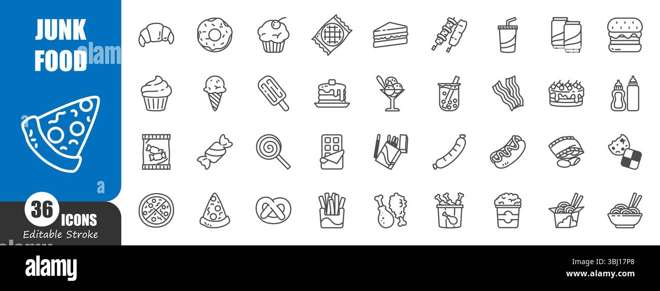 Junk food or processed food outline icon . Editable stroke . Vector ...