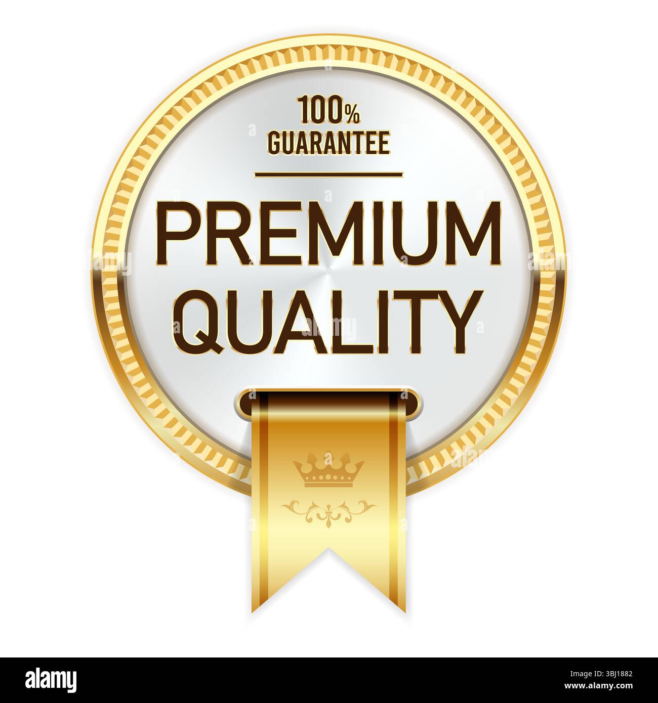 Premium quality medal with gold ribbon, best special series badge or insignia, particular premium product, vector Stock Vector