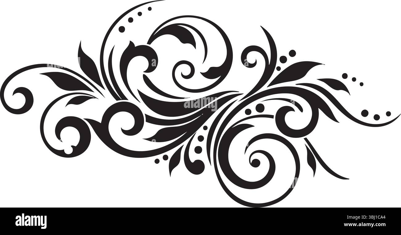 Elegant Black and White Floral Design with Swirls and Curls Stock ...