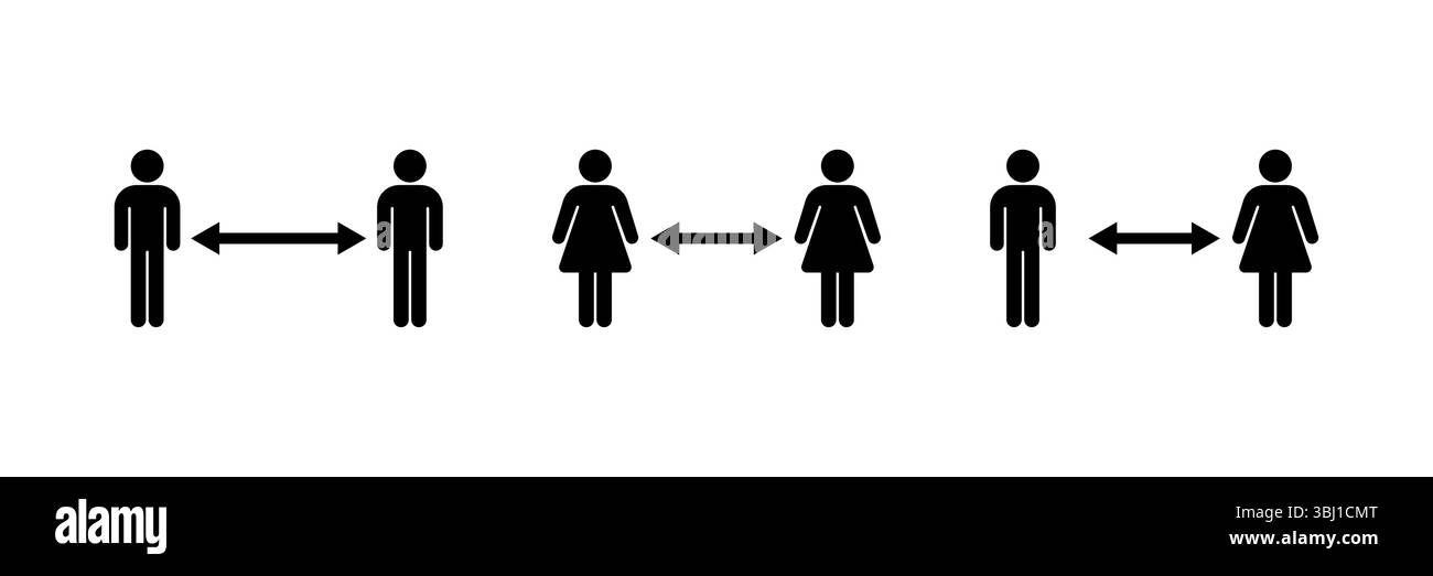 Social Distancing Icon Set. A black icon set featuring male-male ...