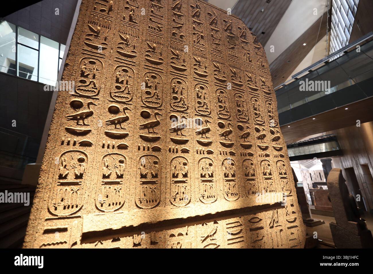 Giza. 12th June, 2025. This photo taken on June 12, 2025 shows an exhibit at the Grand Egyptian Museum in Giza, Egypt. Located near the Giza Pyramids, the Grand Egyptian Museum (GEM), spanning more than 500,000 square meters and housing over 100,000 artifacts, is set to officially open on July 3 this year. Credit: Sui Xiankai/Xinhua/Alamy Live News Stock Photo