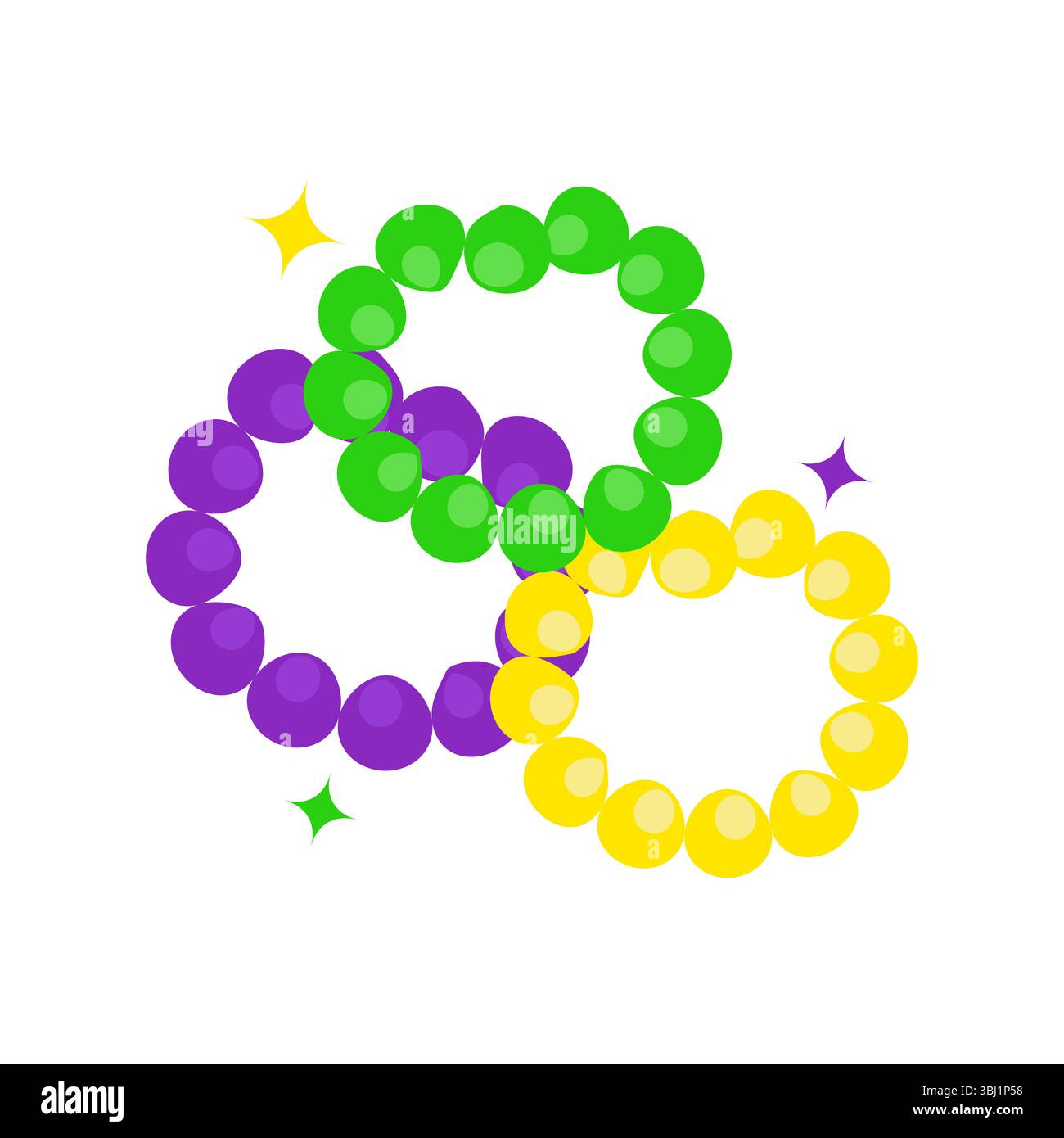 Festive Mardi Gras Beads in Green Purple and Yellow Stock Vector