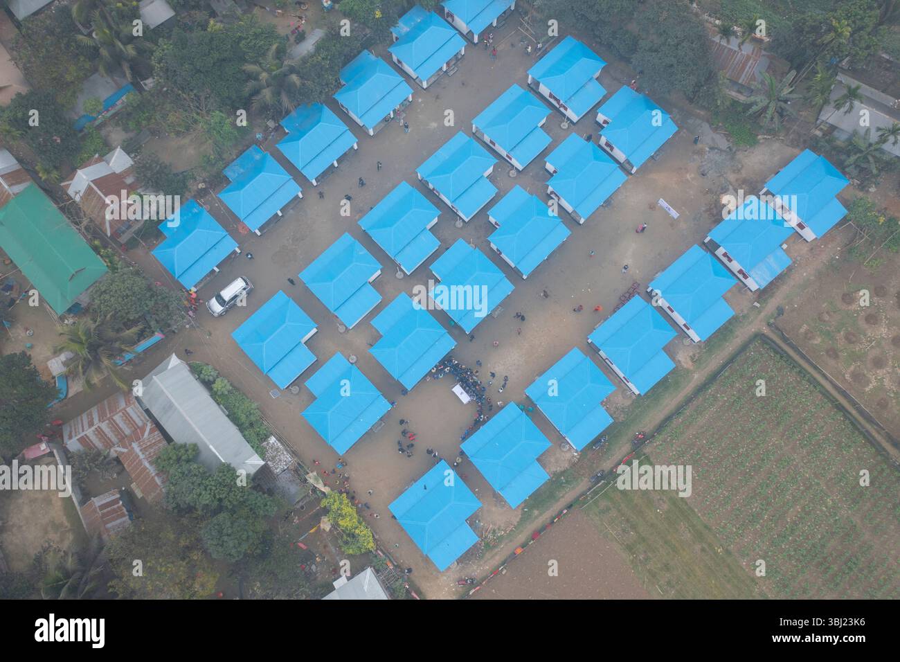 An aerial view of newly built houses under the Ashrayan-2 project in ...