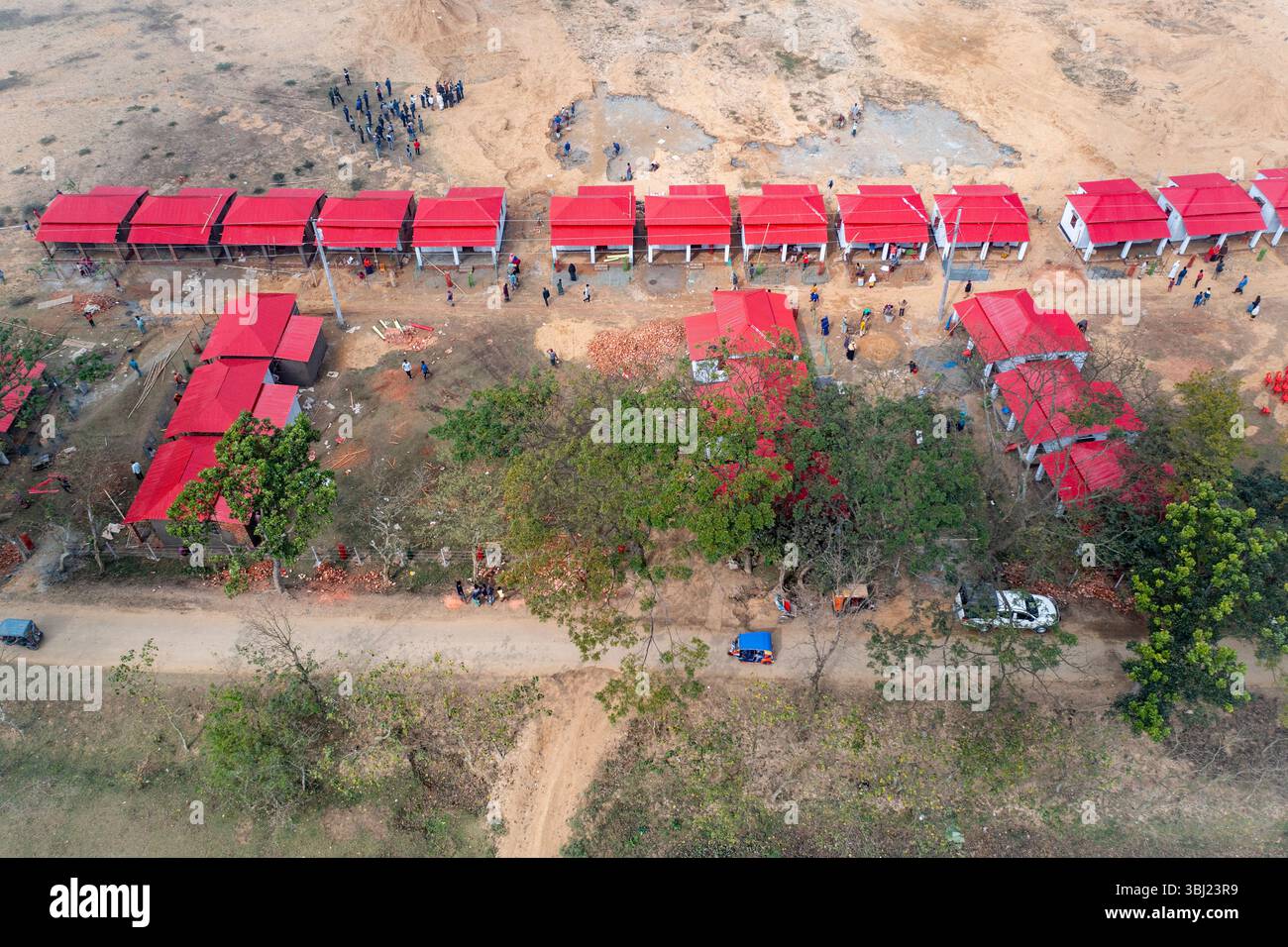 An aerial view of newly built houses under the Ashrayan-2 project in ...