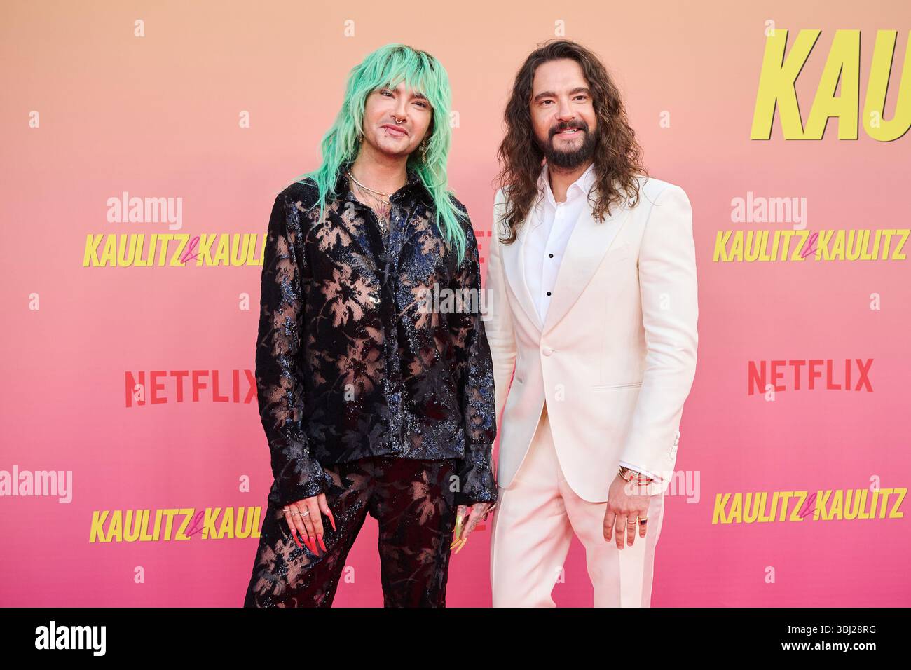 12 June 2025, Berlin Brothers Bill (l) and Tom Kaulitz come to the