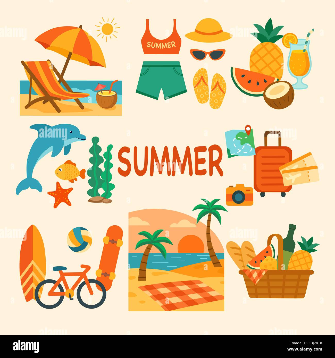 Summer Vacation Flat Design Set Stock Vector Image & Art - Alamy