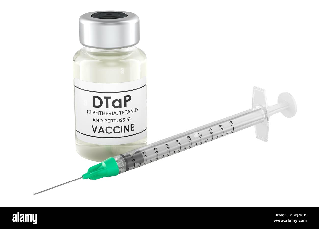 Dt Injection DTaP vaccine vial and syringe. Vaccine from diphtheria, tetanus and ...