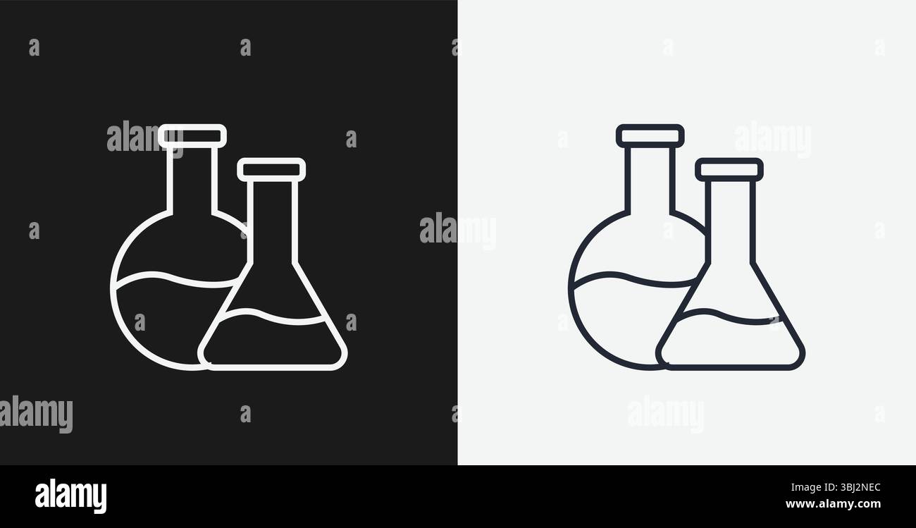 Two Laboratory Flasks (Round-Bottom and Erlenmeyer) on Black and White ...