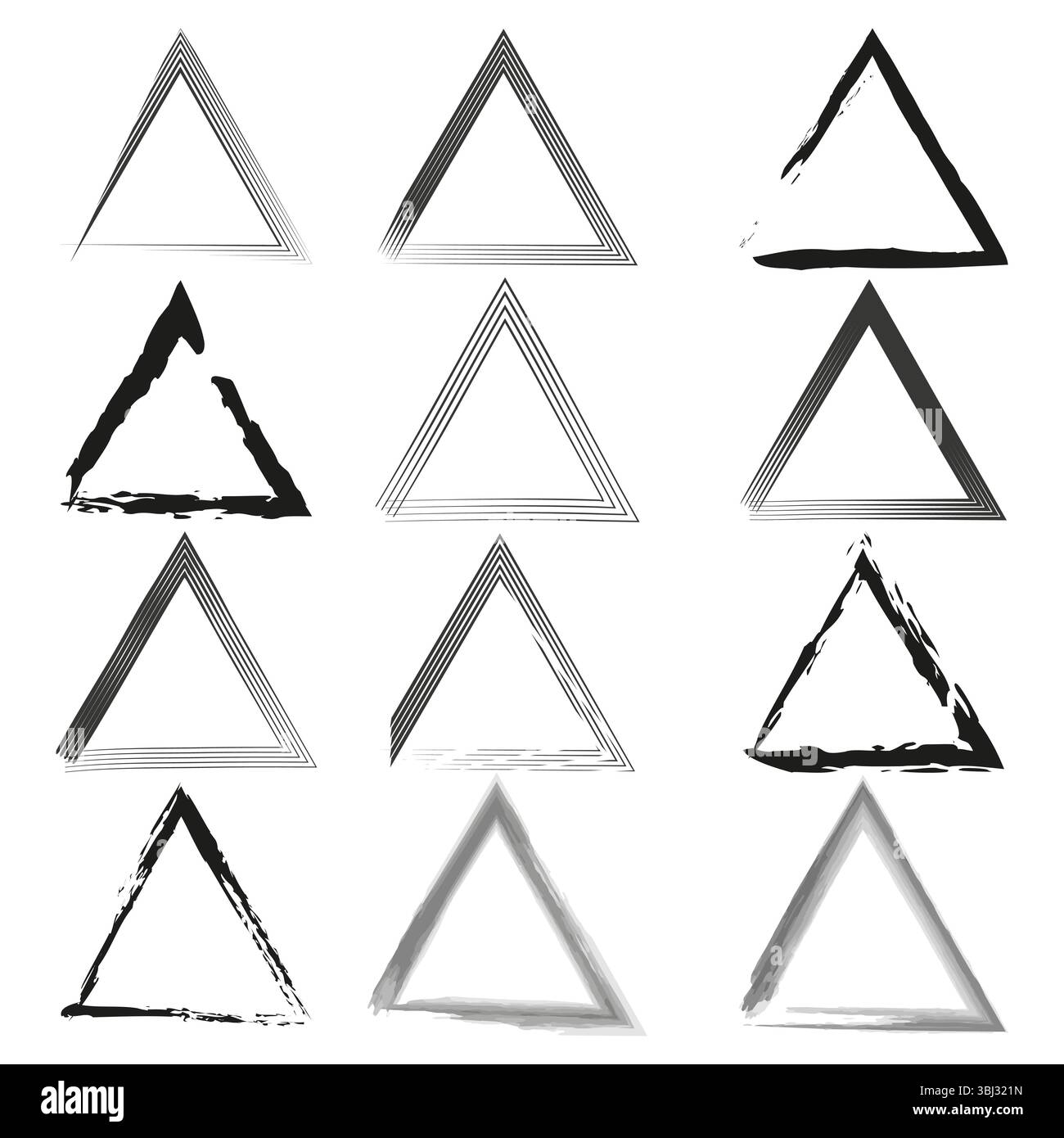 Assorted triangular shapes. Includes both sketch and ink. Abstract grunge strokes. Artistic modern collection. Stock Vector