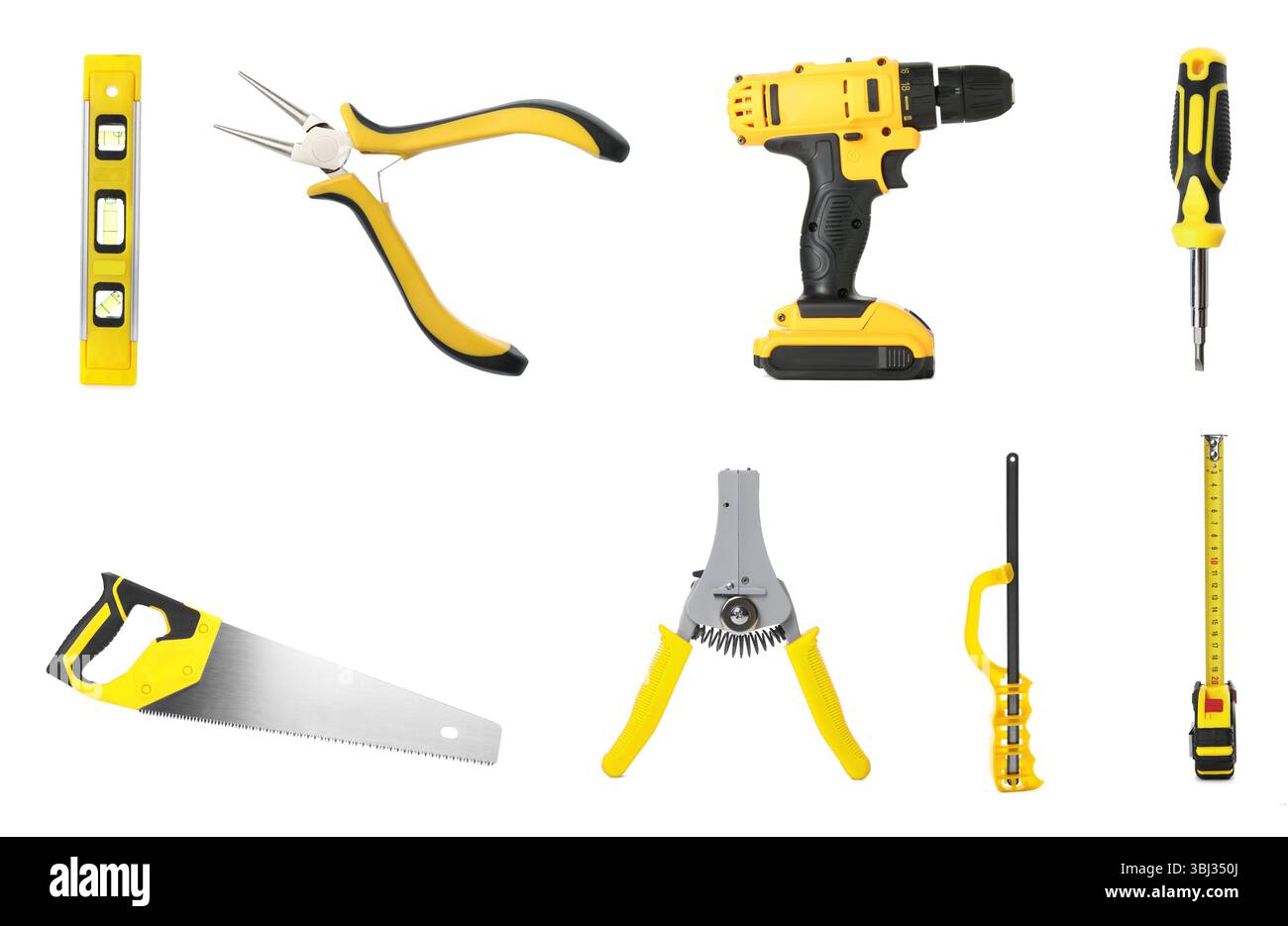 Different construction tools on white background, collage Stock Photo
