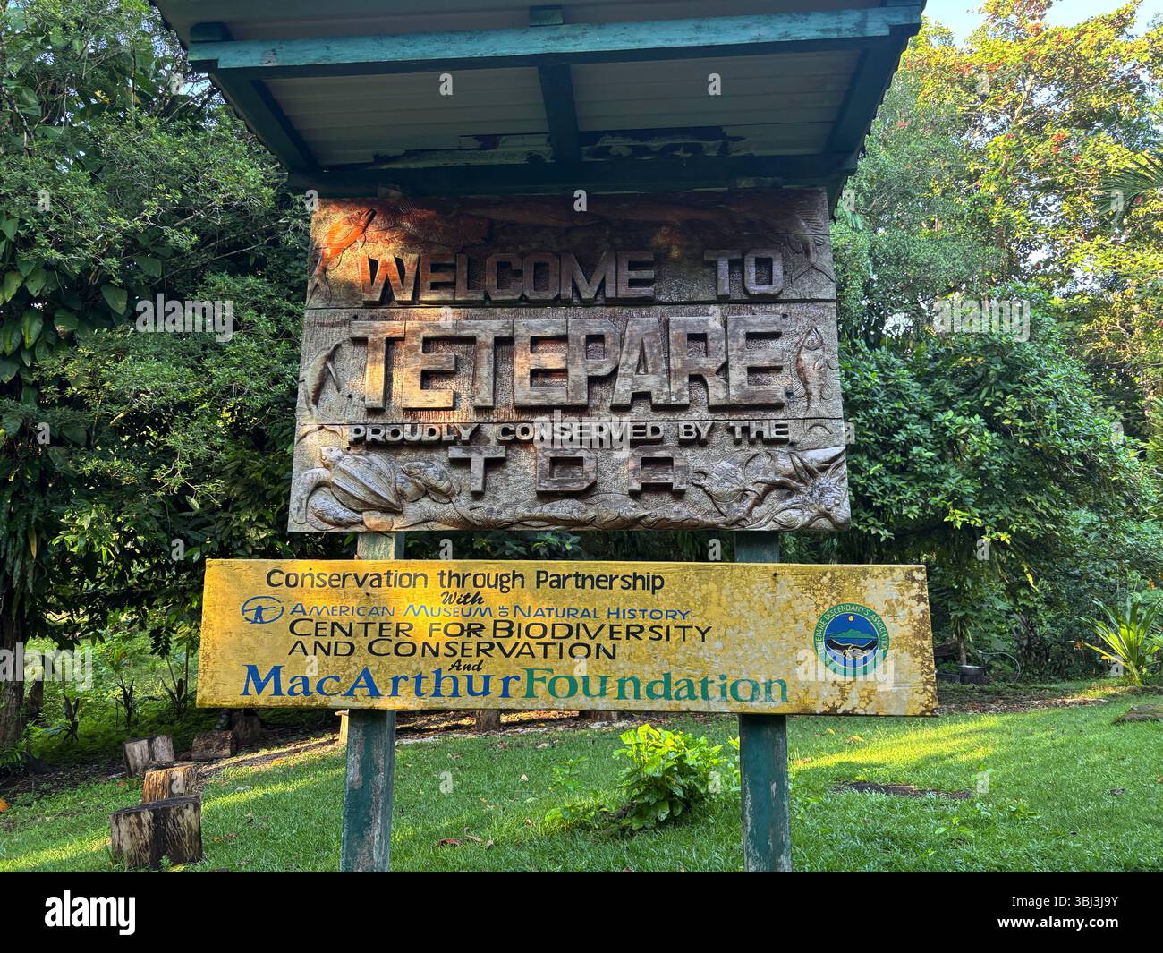 Sign welcoming visitors to Tetepare on behalf of the Tetepare Descendants' Association, Western Province, Solomon Islands. No PR - Smartphone Captured Stock Image Sign welcoming visitors to Tetepare on behalf of the Tetepare Descendants' Association, Western Province, Solomon Islands. No PR - Smartphone Captured Stock Image