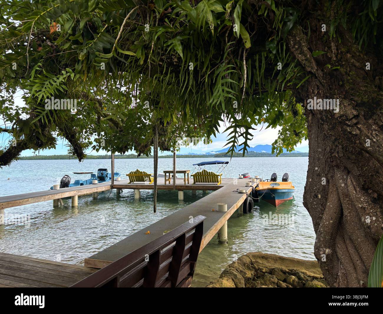 Jetty at Lola Island, Vona Vona Lagoon, Western Province, Solomon Islands. No PR - Smartphone Captured Stock Image