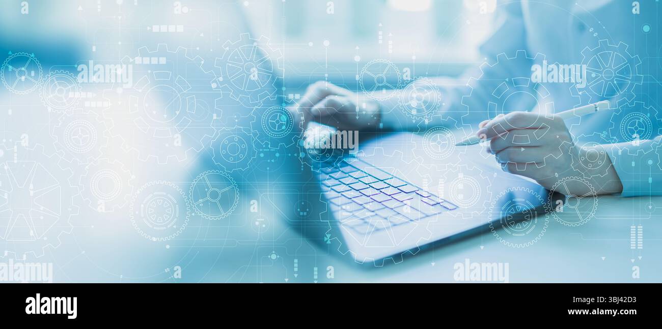 Mobile Device Integration with Digital Automation and System Optimization Processes. Stock Photo