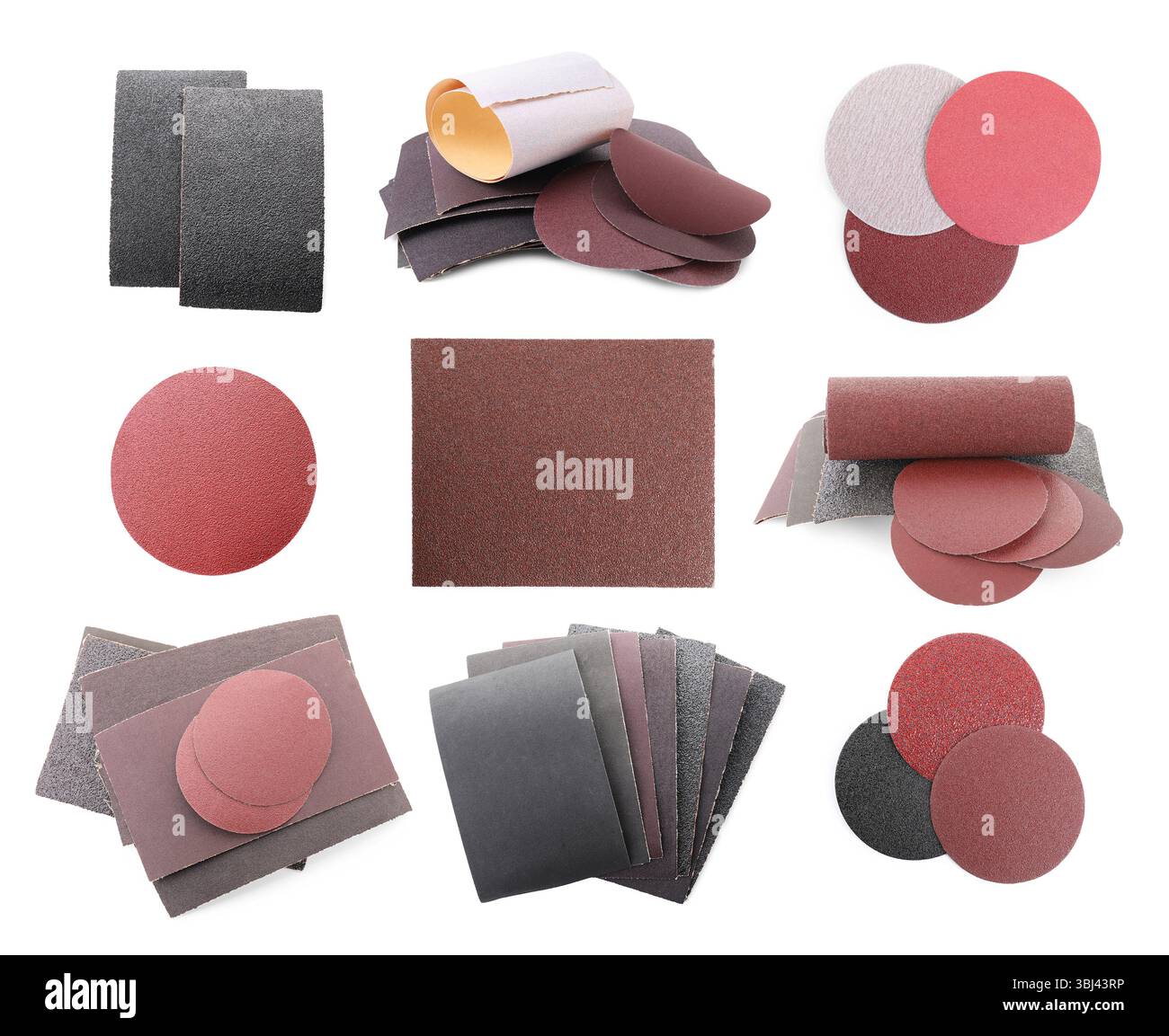Different types of sandpaper on white background, collage Stock Photo ...