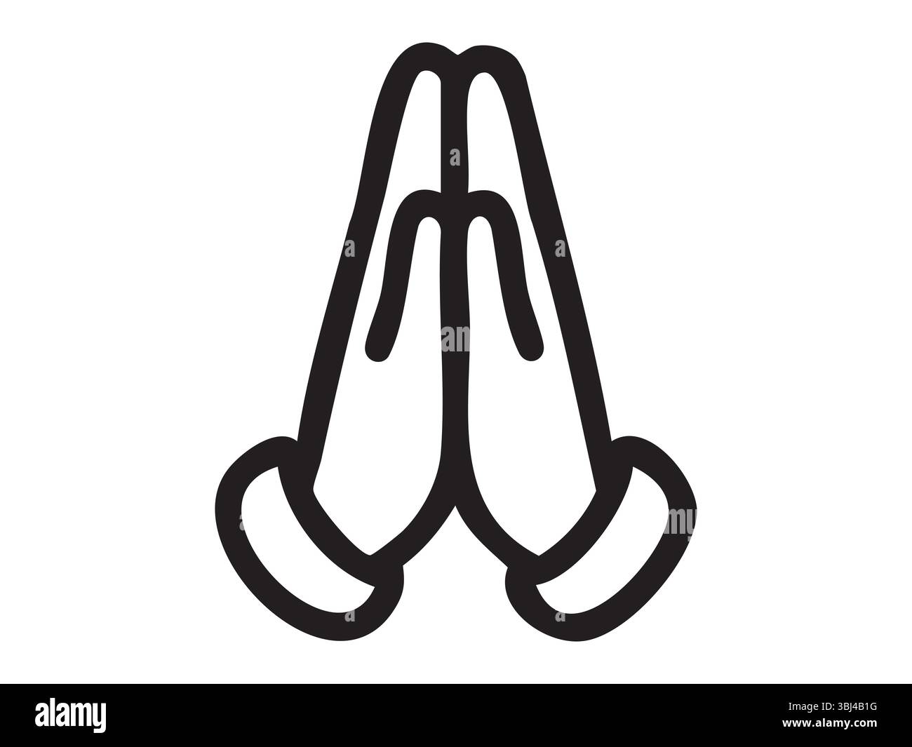 Black outline of folded hands gesture isolated on white background. Concept of gratitude, thank you sign, prayer symbol, respect gesture, cartoon hand Stock Vector