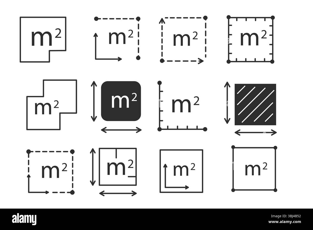 Square meter icon line quantity area, m2 measuring area sign symbol ...