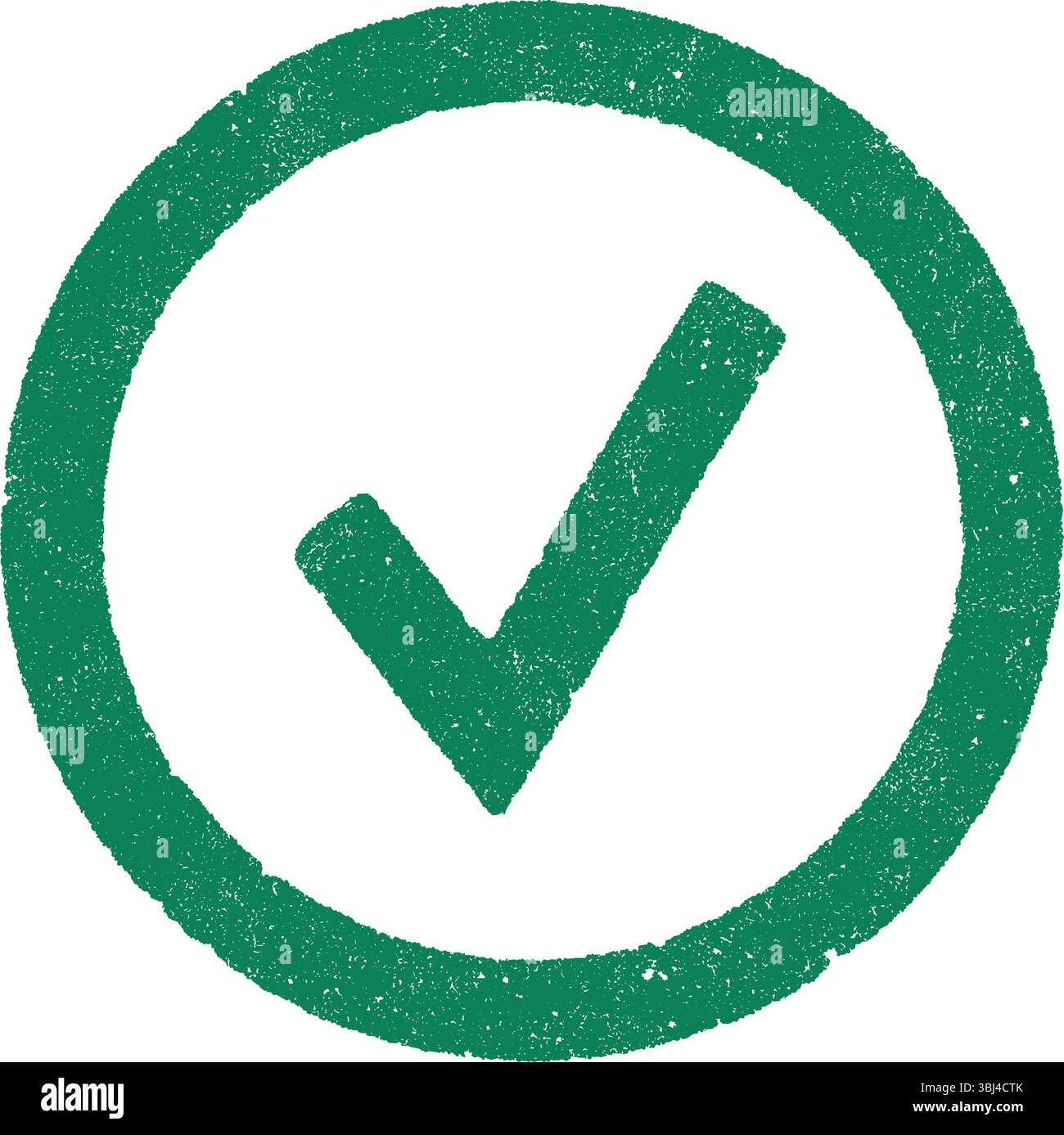 Vector illustration of check mark inside circle in green ink stamp ...