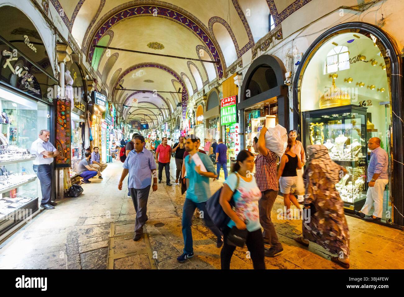istanbul, turkiye - aug 18 2015: interior of grand bazaar. busy street of the popular covered market in asia Stock Photo