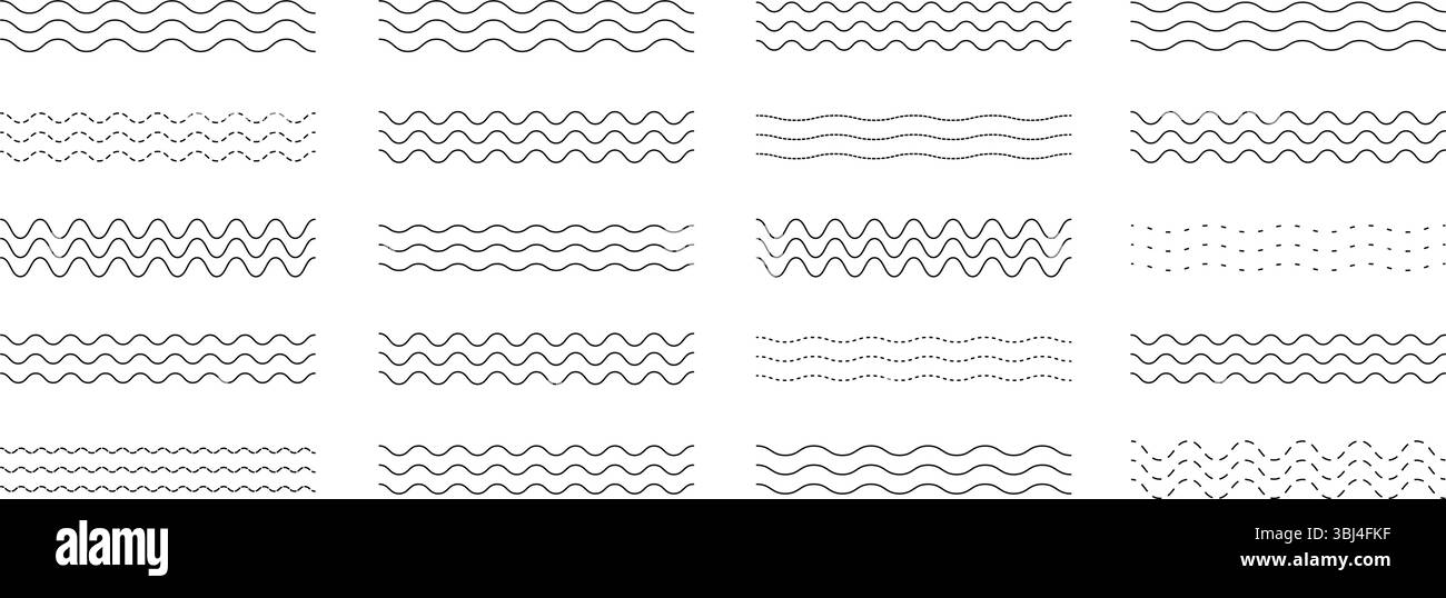 Abstract wavy and dashed line collection on white background. Elegant wavy border set Stock Vector