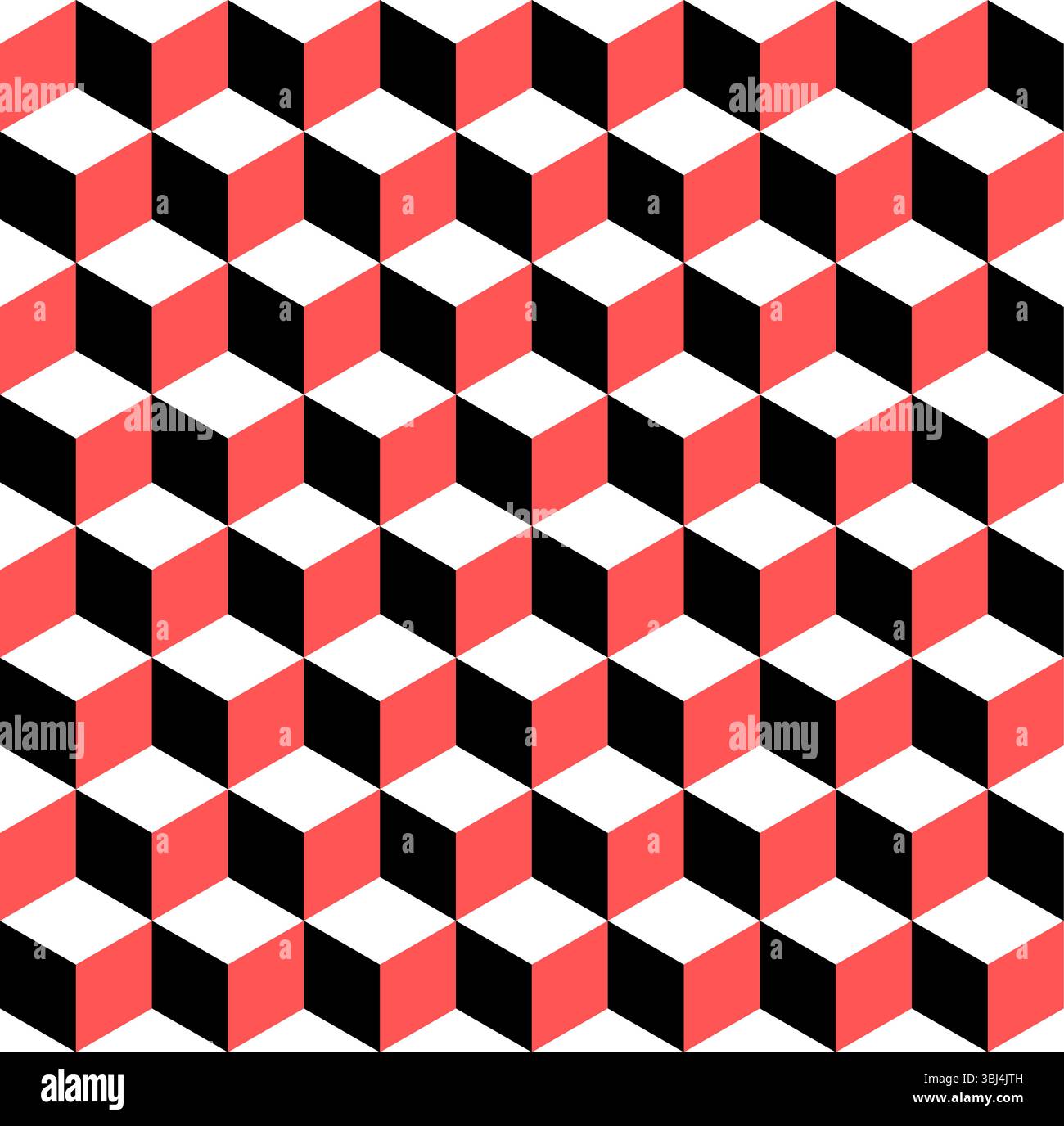 Seamless cube vector pattern. Embossed cuboid hexagonal tile pattern. Modern fashion ornament design. Red, black and white pattern. Stock Vector