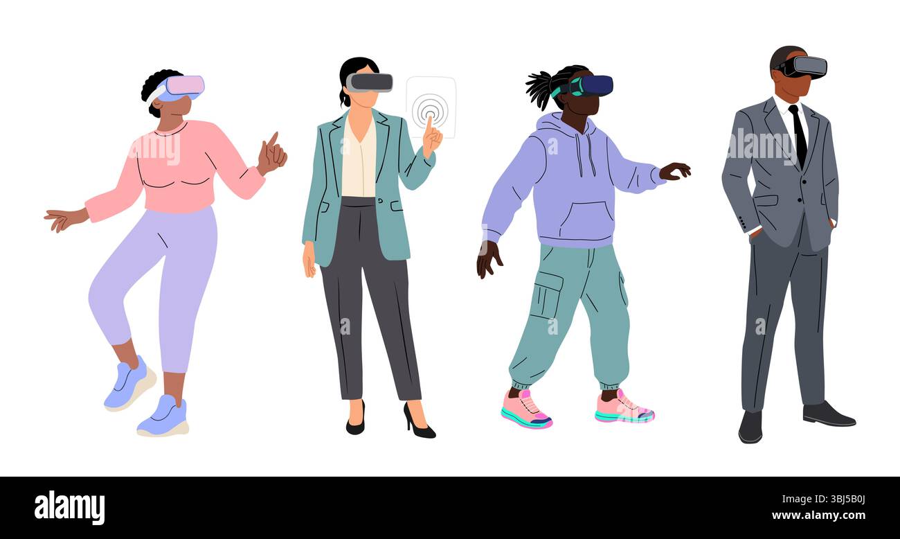Set of diverse people in virtual reality headset Stock Vector Image ...