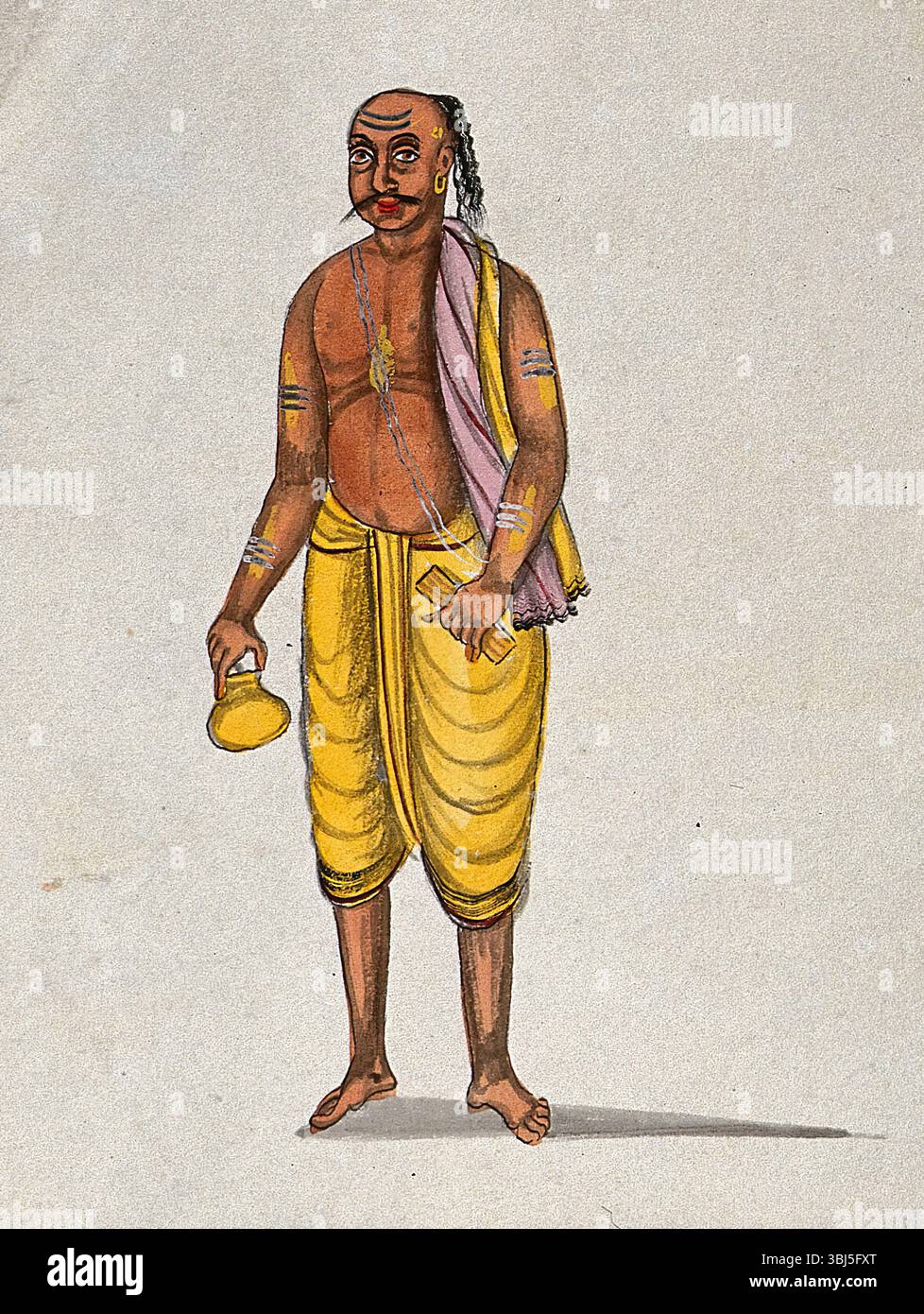 A Brahman after his ritual puja. Watercolour drawing Stock Photo