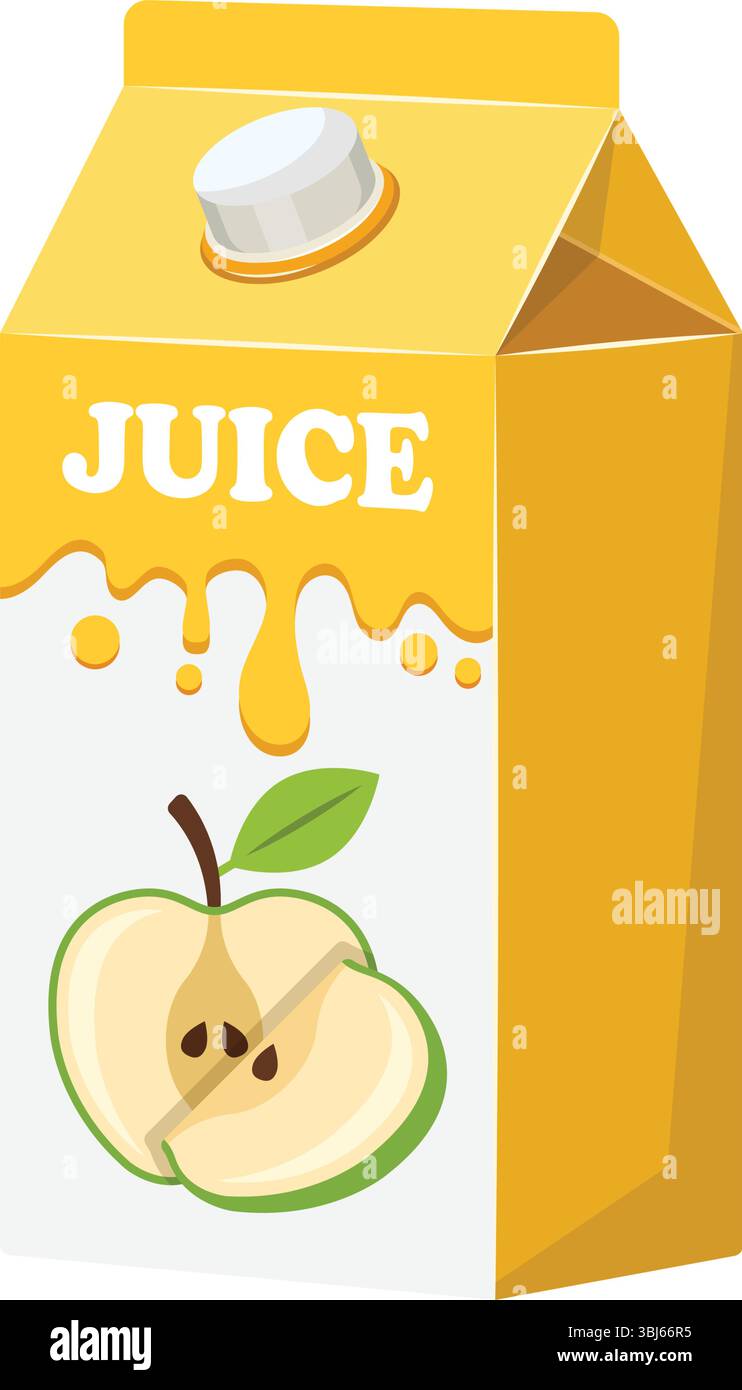 Apple juice in carton box icon in flat style. Fresh fruit drink vector ...