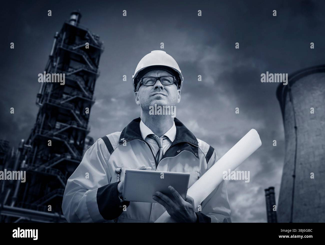 Construction engineer wearing safety vest Stock Photo