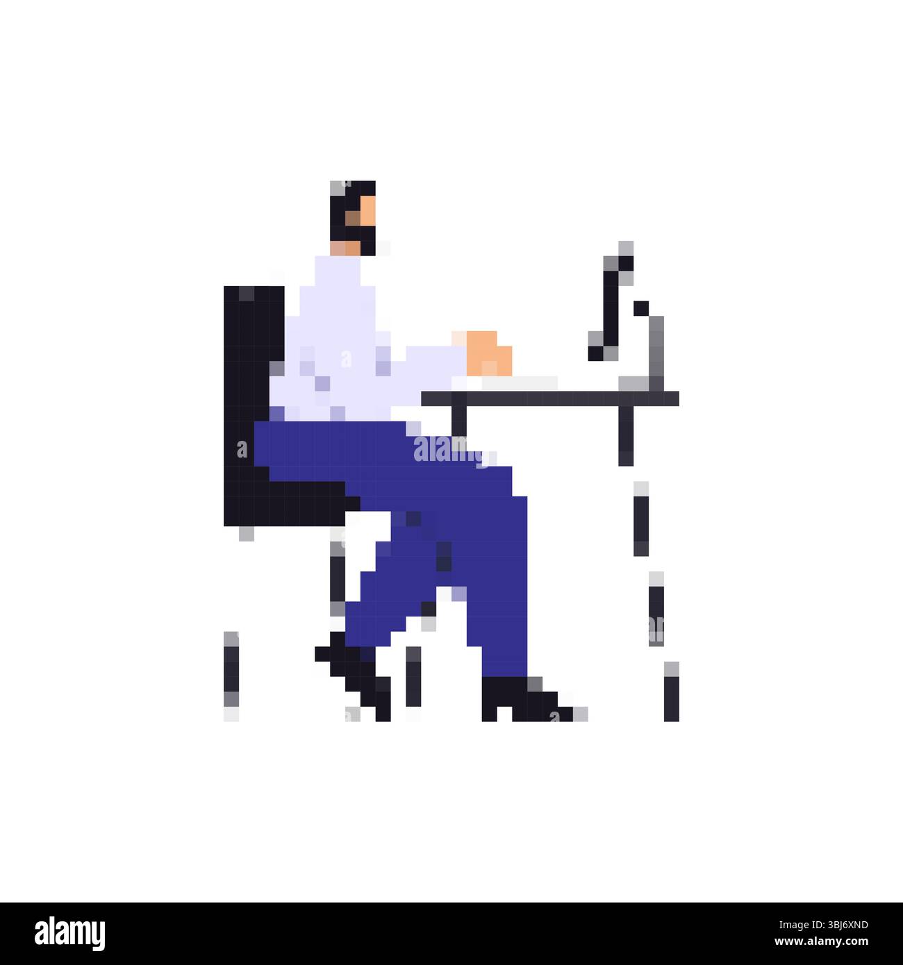 Mosaic pixel art of seated person working at desk with computer in ...