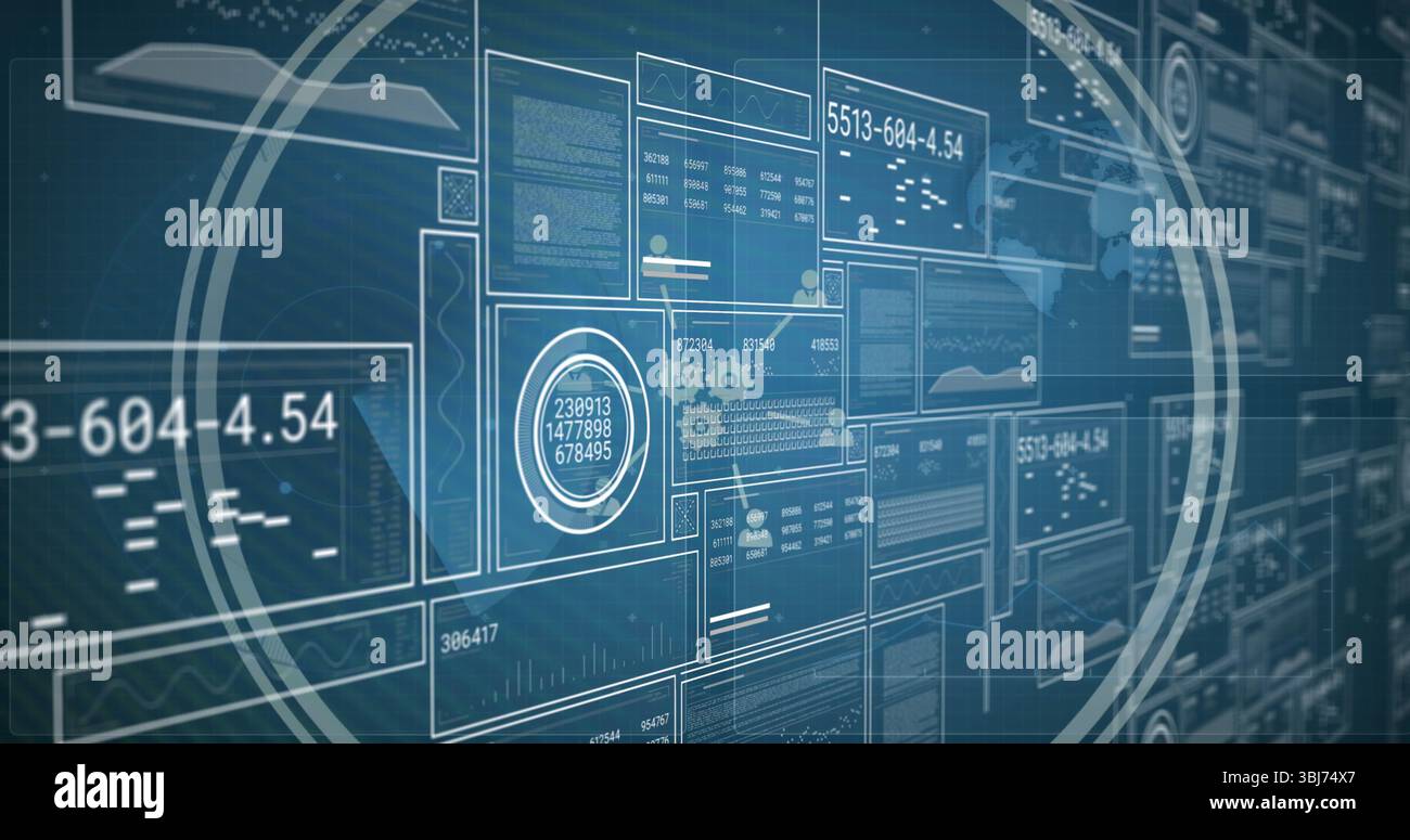 Dashboard displaying panels with graphs and data readouts, reticles and ...