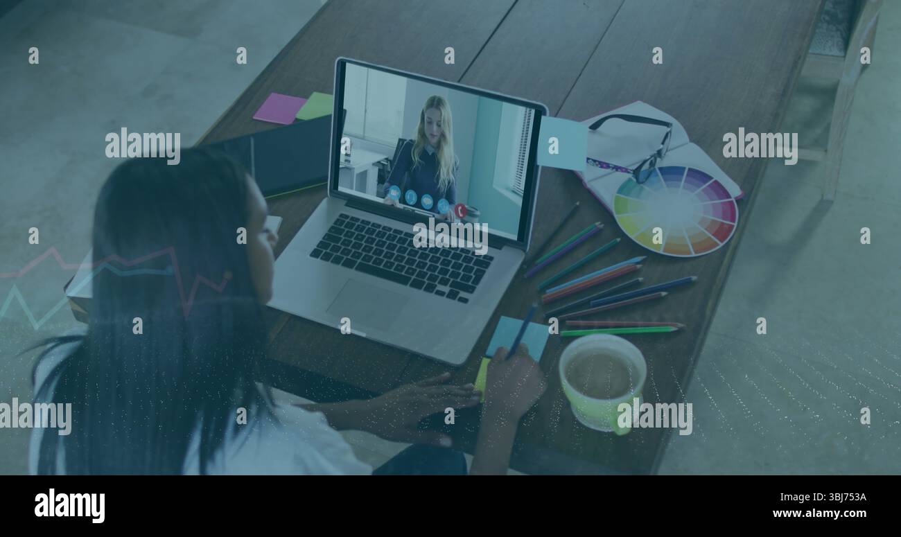 Taking notes female graphic designer attending meeting at home office ...