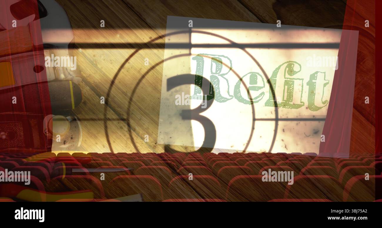 Showing vintage countdown number three Refit on screen at cinema with ...